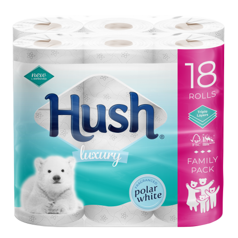 Hush Polar White 3 Ply 18 Pack